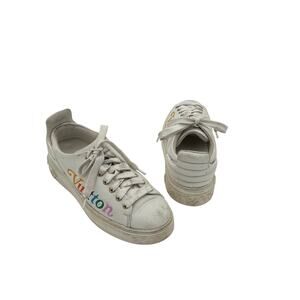 Louis Vuitton Time Out Rainbow Monogram White Leather Lace Up Sneakers Size 37